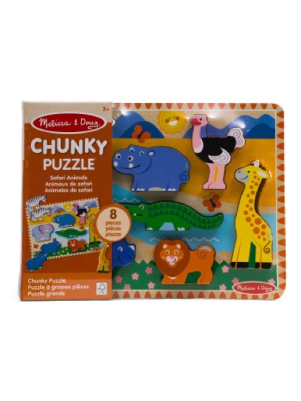Melissa & Doug Safari Animals Chunky Puzzle - Yellow, Blue, Green, Orange, Pink